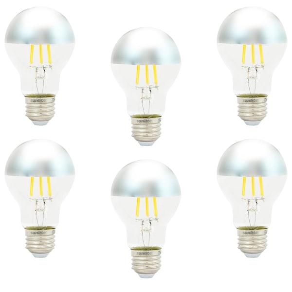 Sunlite LED 6W 40 Watt Equiv 600 Lumens Dimmable E26 Base Silver Bowl 2700K A19 Filament Light Bulb, 6PK 41853-NS - main